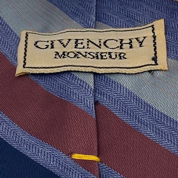 Vintage Givenchy Monsieur Tie. Blue/Burgundy/Pink Diagonal Stripes .Silk blend. - Picture 2 of 10